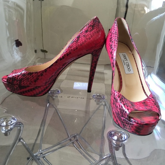 Jimmy Choo Red Snakeskin Leather Pumps Sz. 40 US 9 NEW! - Picture 4 of 9